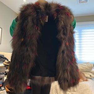Jocelyn, real fur dyed multi color fox vest.